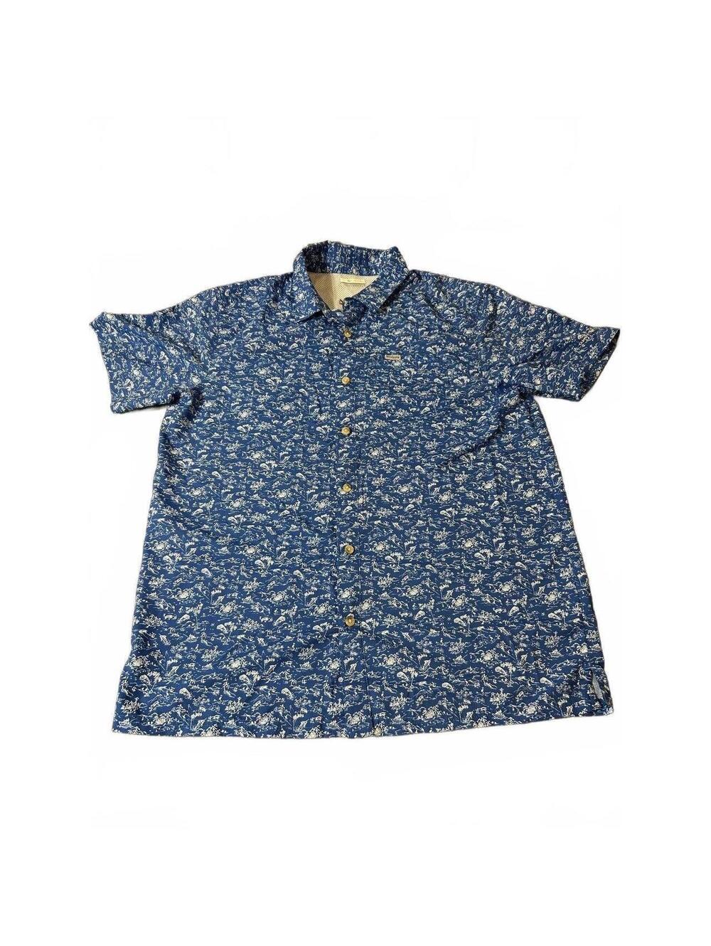 Columbia Short Sleeve Button-Up Shirt Large Blue White Print